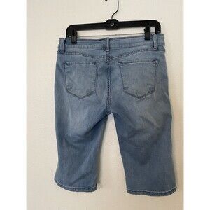 Kancan Shorts Womens 28 Blue Denim Mid Rise Patch Pocket Distressed Preppy Long